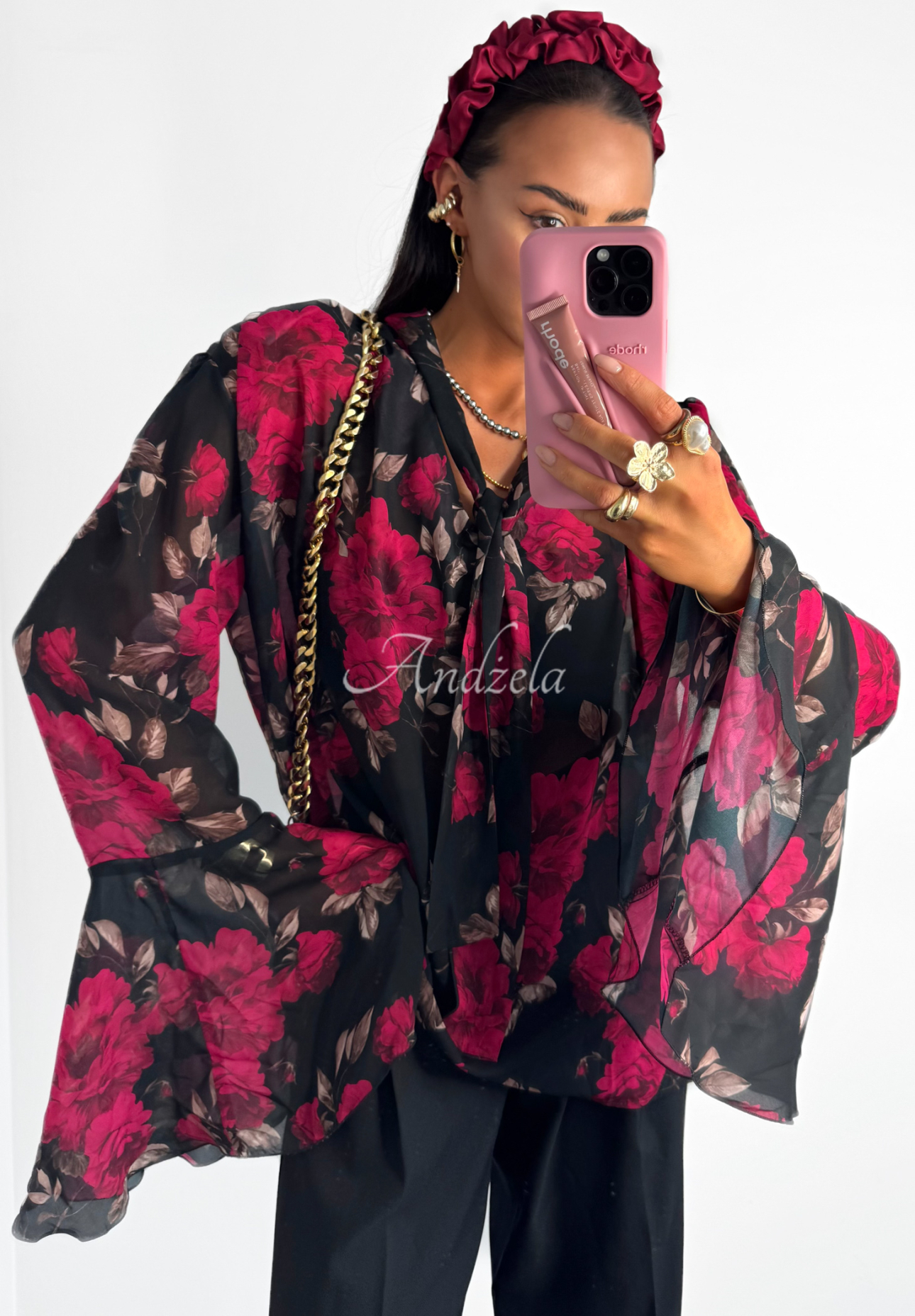La Milla Vision You Seek floral viscose blouse black and red