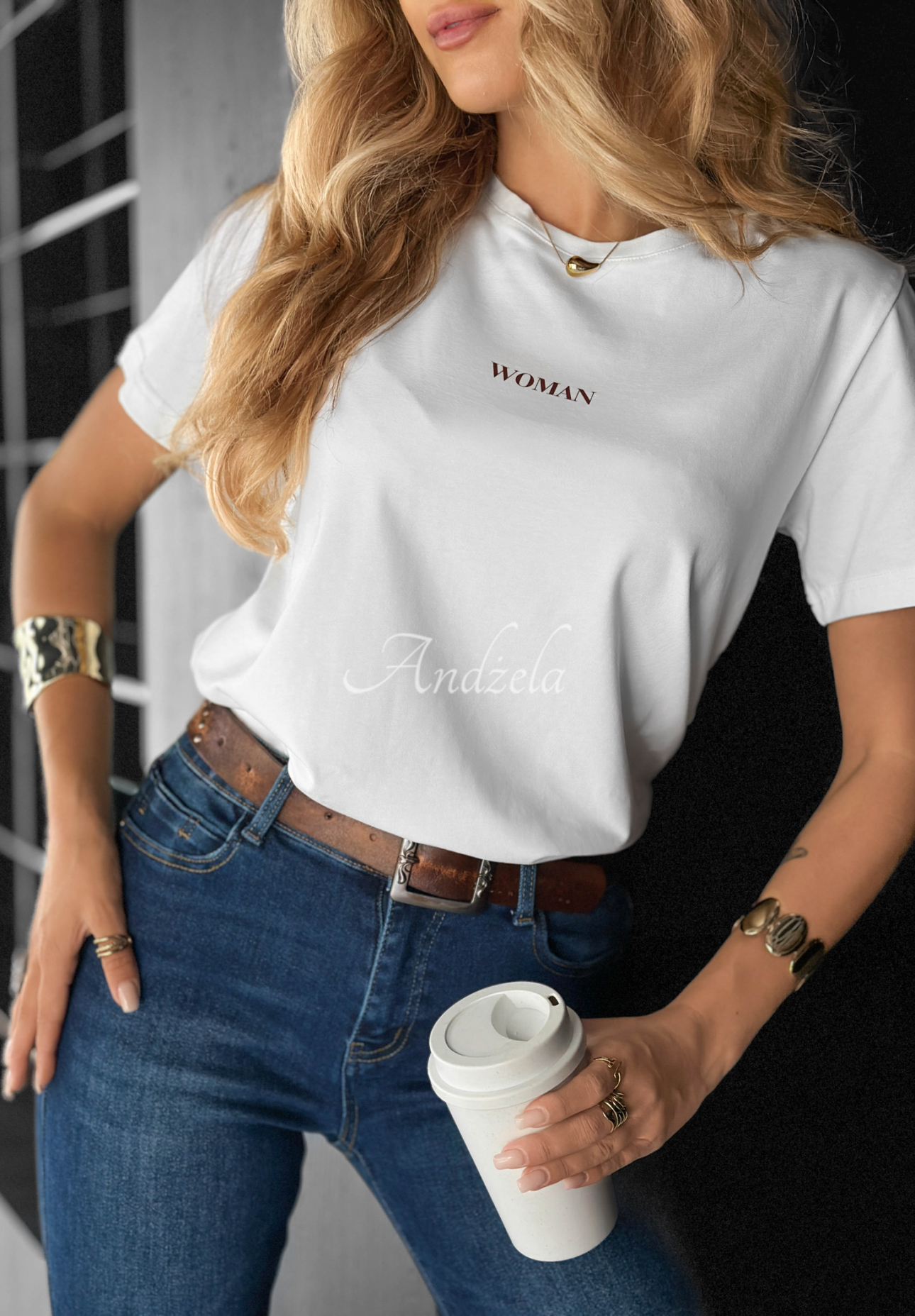 Bawełniany T-shirt z nadrukiem Woman biały