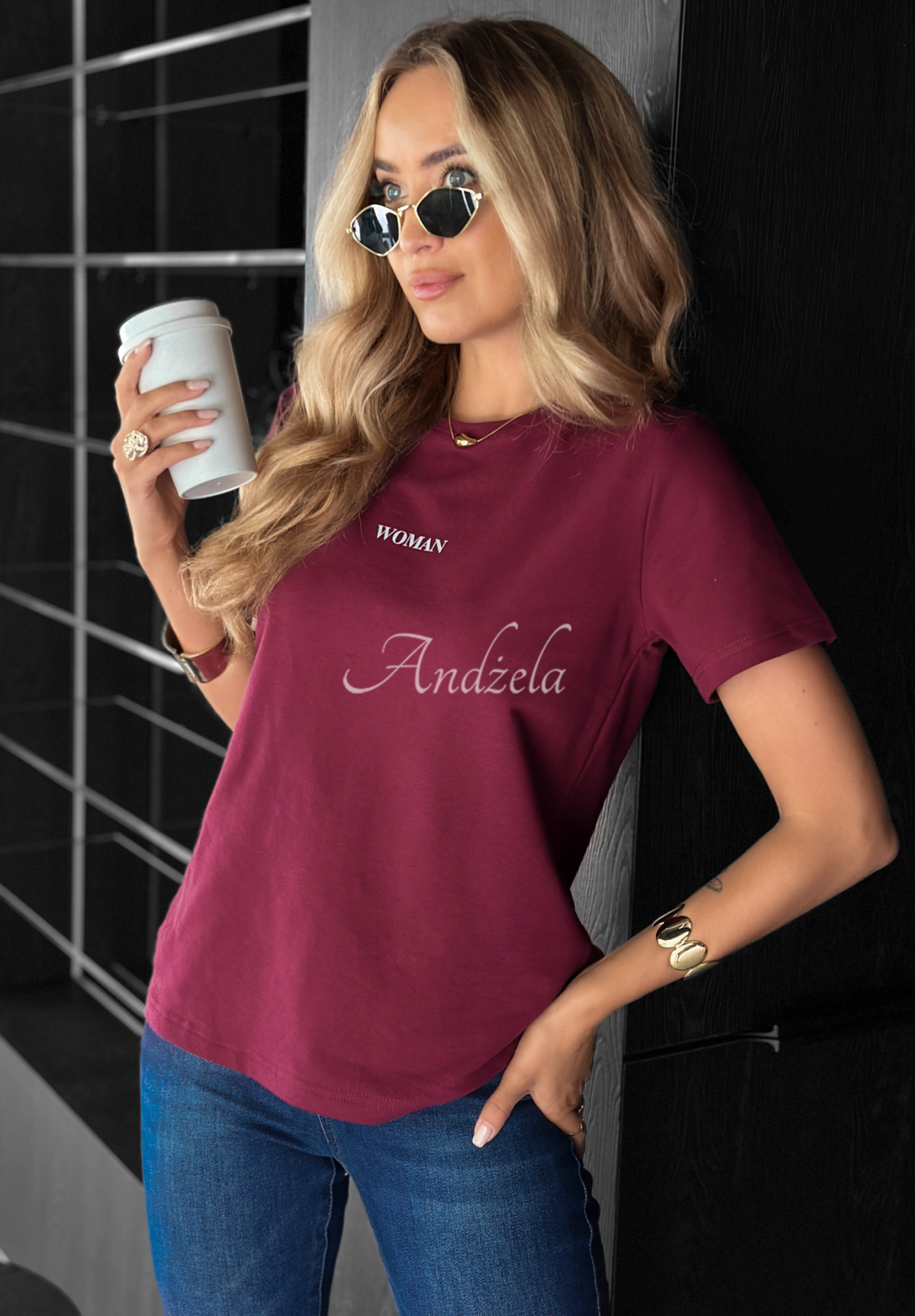 Printed T-shirt Woman burgundy
