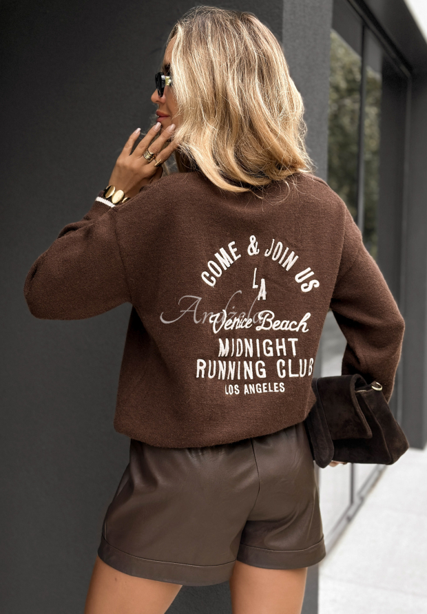Midnight Running Club chocolate lettering sweater Andżela Online