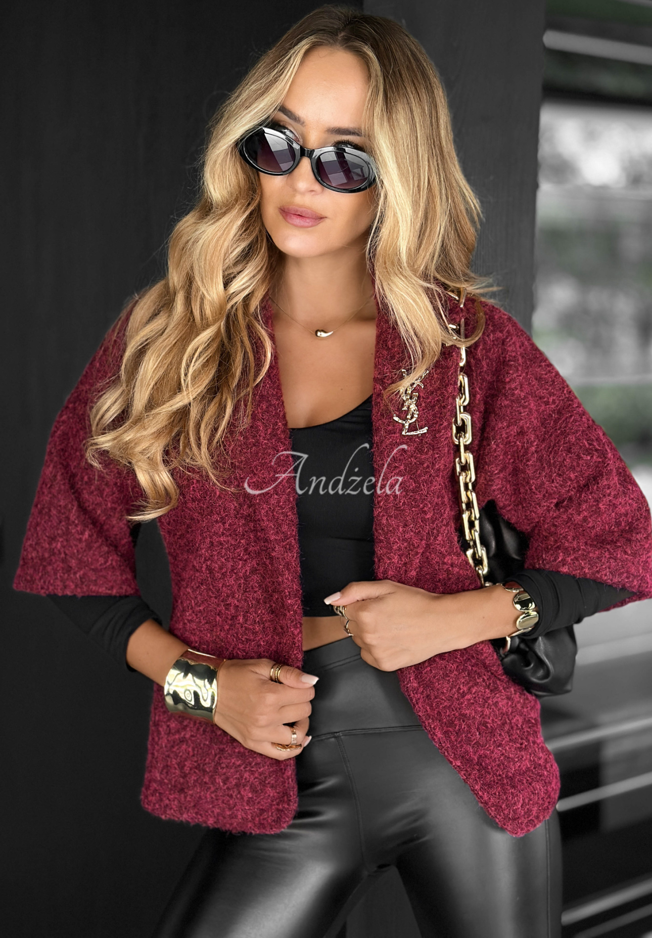 Short boucle coat with wool Hard To Say burgundy