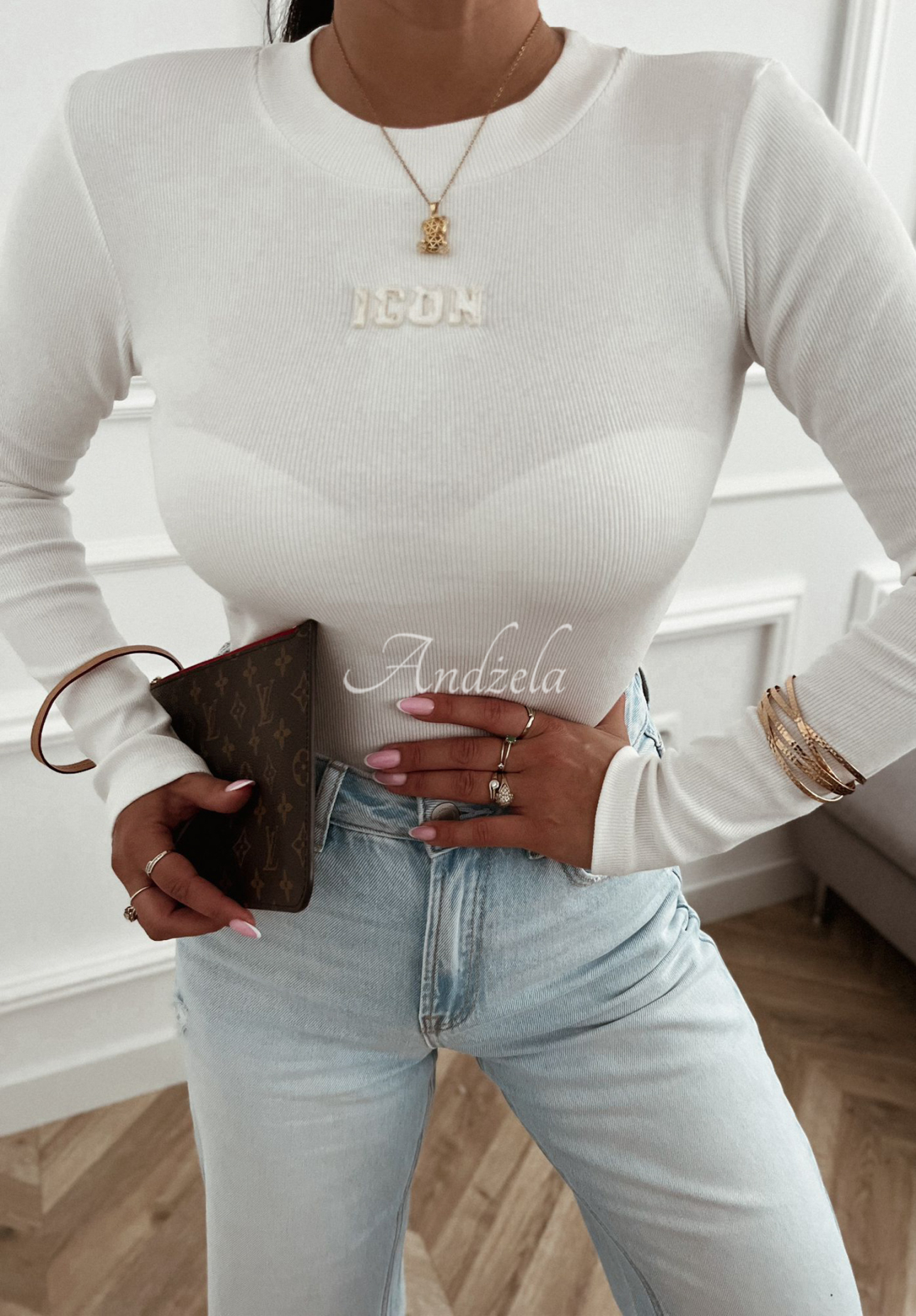 Ribbed long sleeve blouse Icon ecru