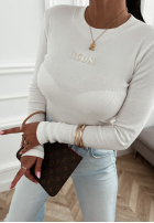 Wiskozowa prążkowana bluzka Icon ecru