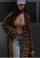 Długi kardigan z frędzlami Group Chat Left czekoladowy