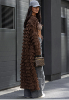 Długi kardigan z frędzlami Group Chat Left czekoladowy