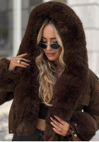 Krótka kurtka z futerkiem Timber Pines czekoladowa