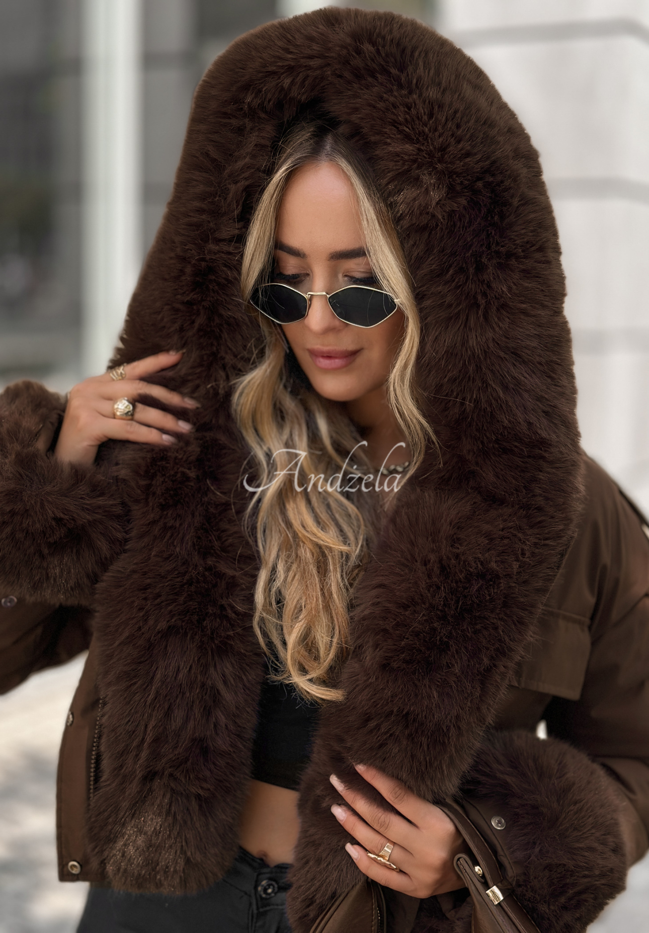 Short jacket with fur Timber Pines chocolate.