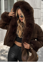 Krótka kurtka z futerkiem Timber Pines czekoladowa