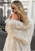 Długi płaszcz futerko Hello Drama Queen beżowy