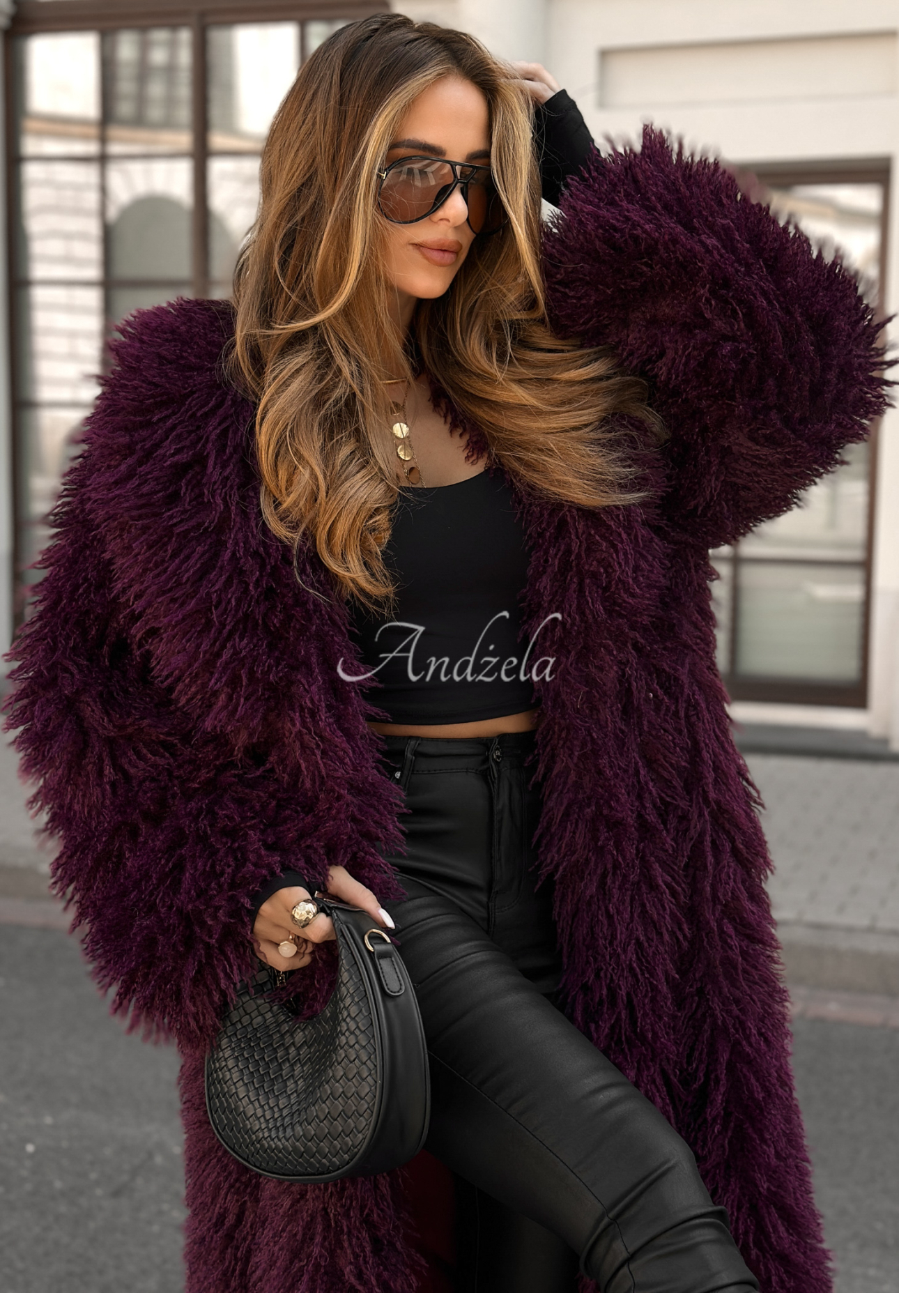 Long fur coat Hello Drama Queen burgundy