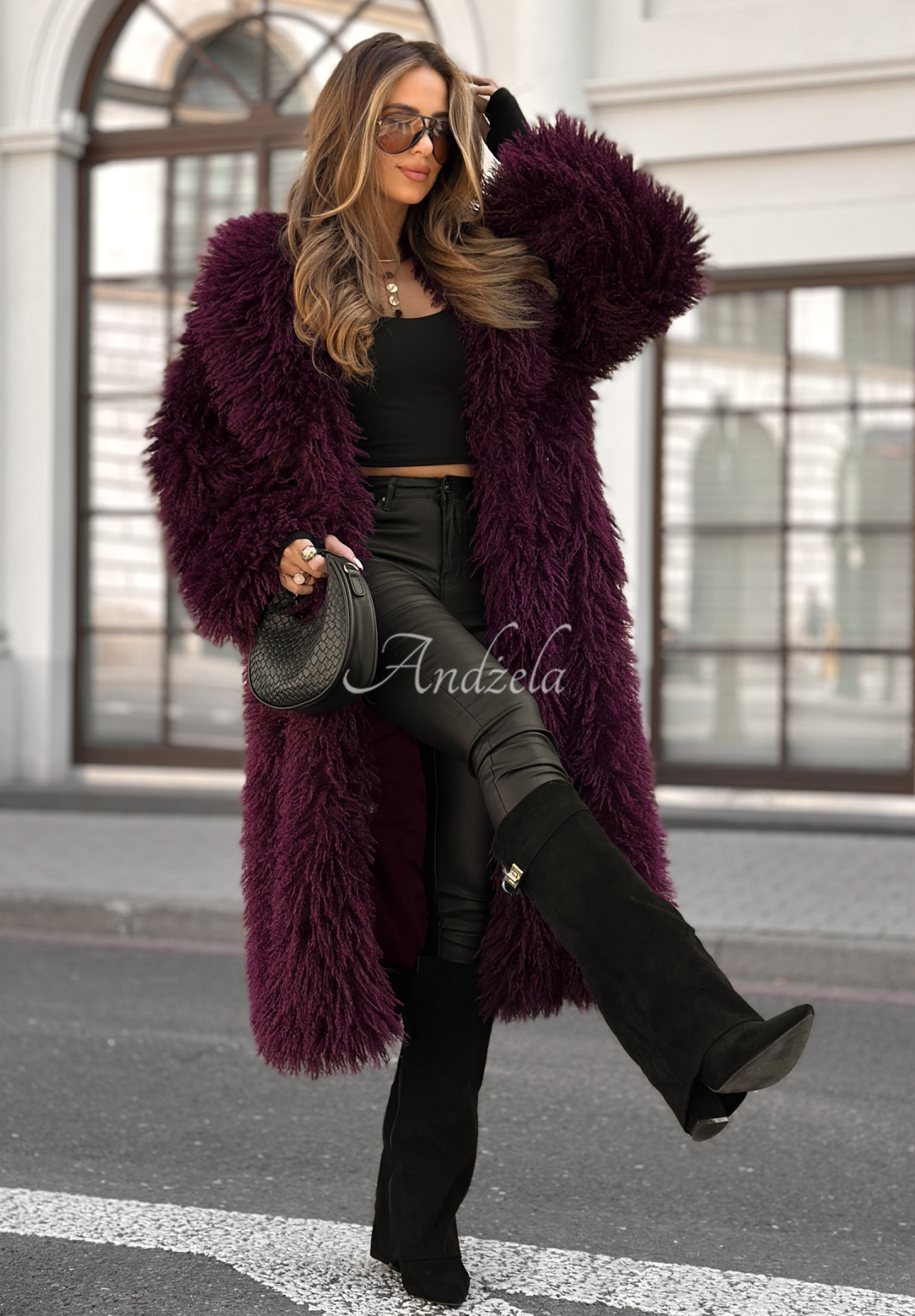 Long fur coat Hello Drama Queen burgundy