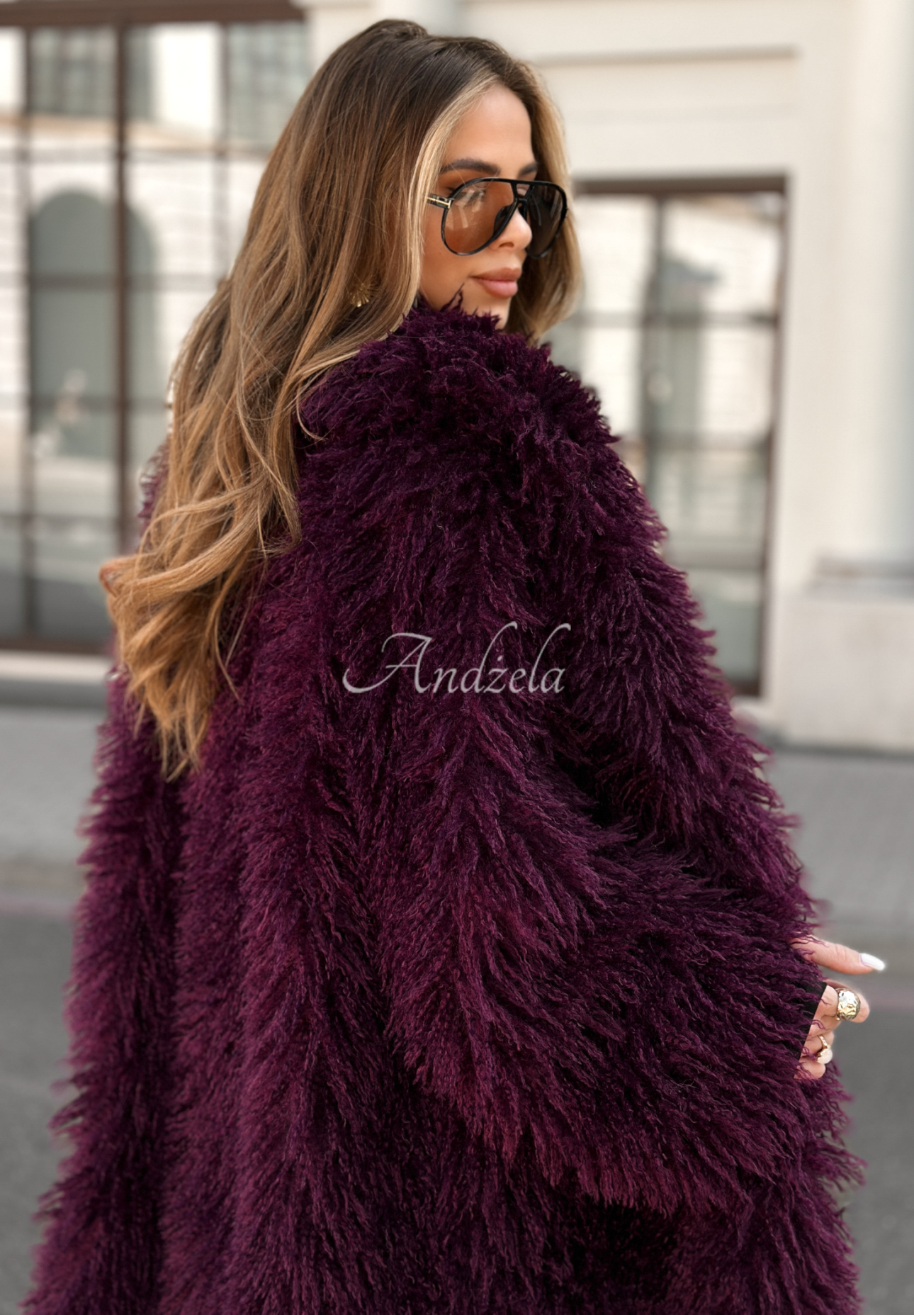 Long fur coat Hello Drama Queen burgundy