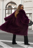 Długi płaszcz futerko Hello Drama Queen burgundowy