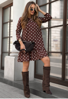 Sukienka z falbanką w groszki Never Posted czekoladowa