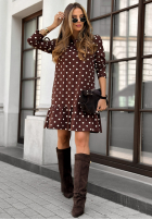 Sukienka z falbanką w groszki Never Posted czekoladowa