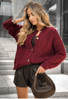 Ozdobnie pleciony kardigan Chesterton burgundowy