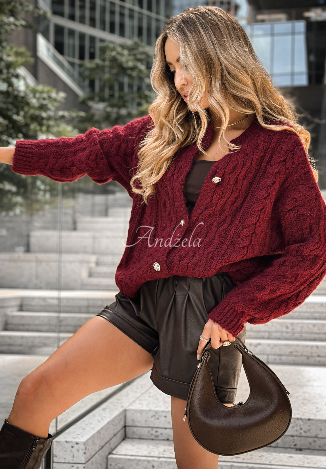 Embellished plaid cardigan Chesterton burgundy