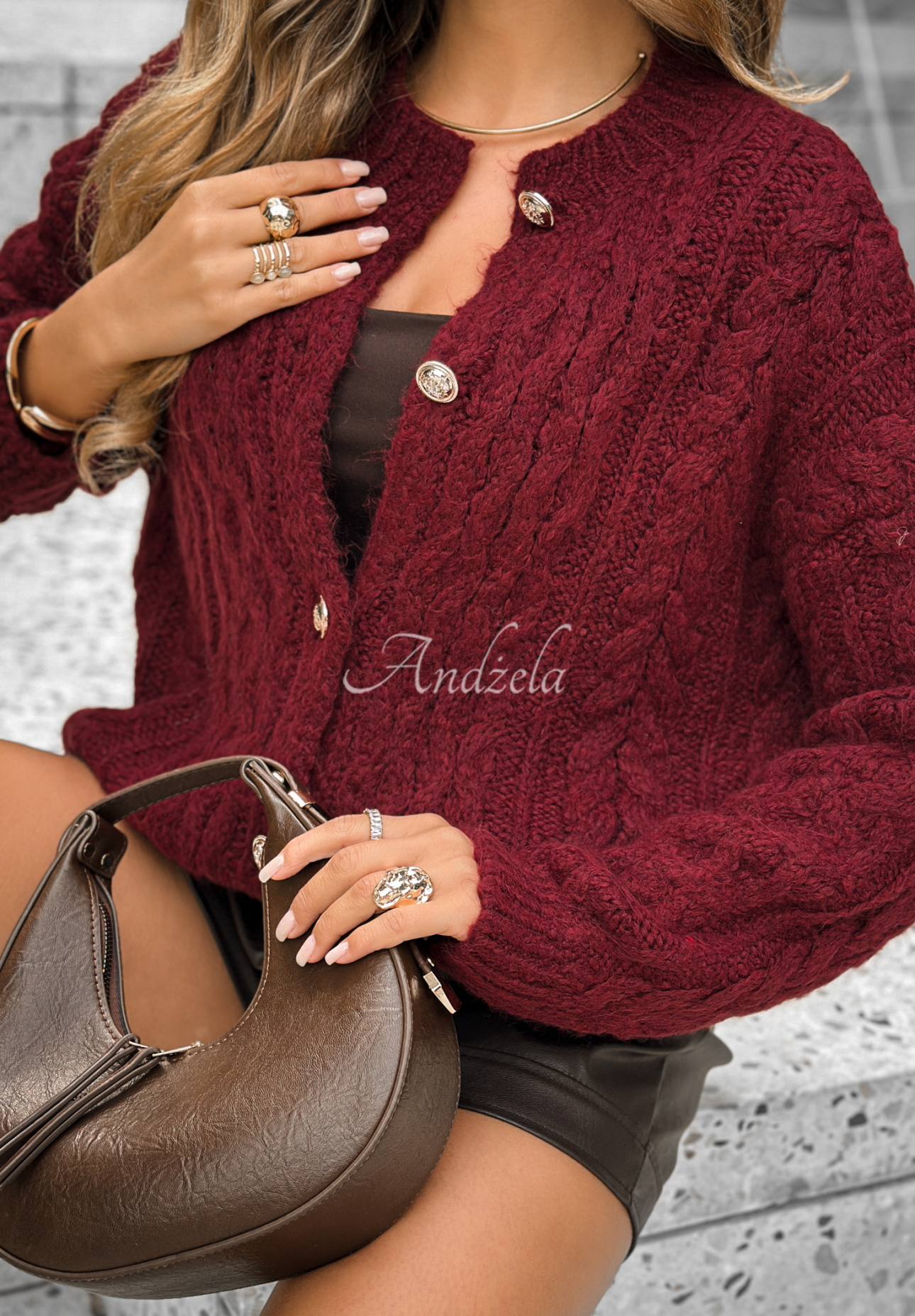 Embellished plaid cardigan Chesterton burgundy