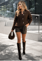 Ozdobnie pleciony kardigan Chesterton czekoladowy