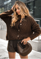 Ozdobnie pleciony kardigan z wełną Chesterton czekoladowy