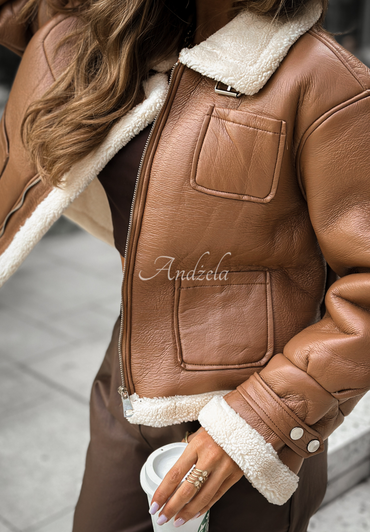 Austins Mill camel short leather jacket with sheepskin coat