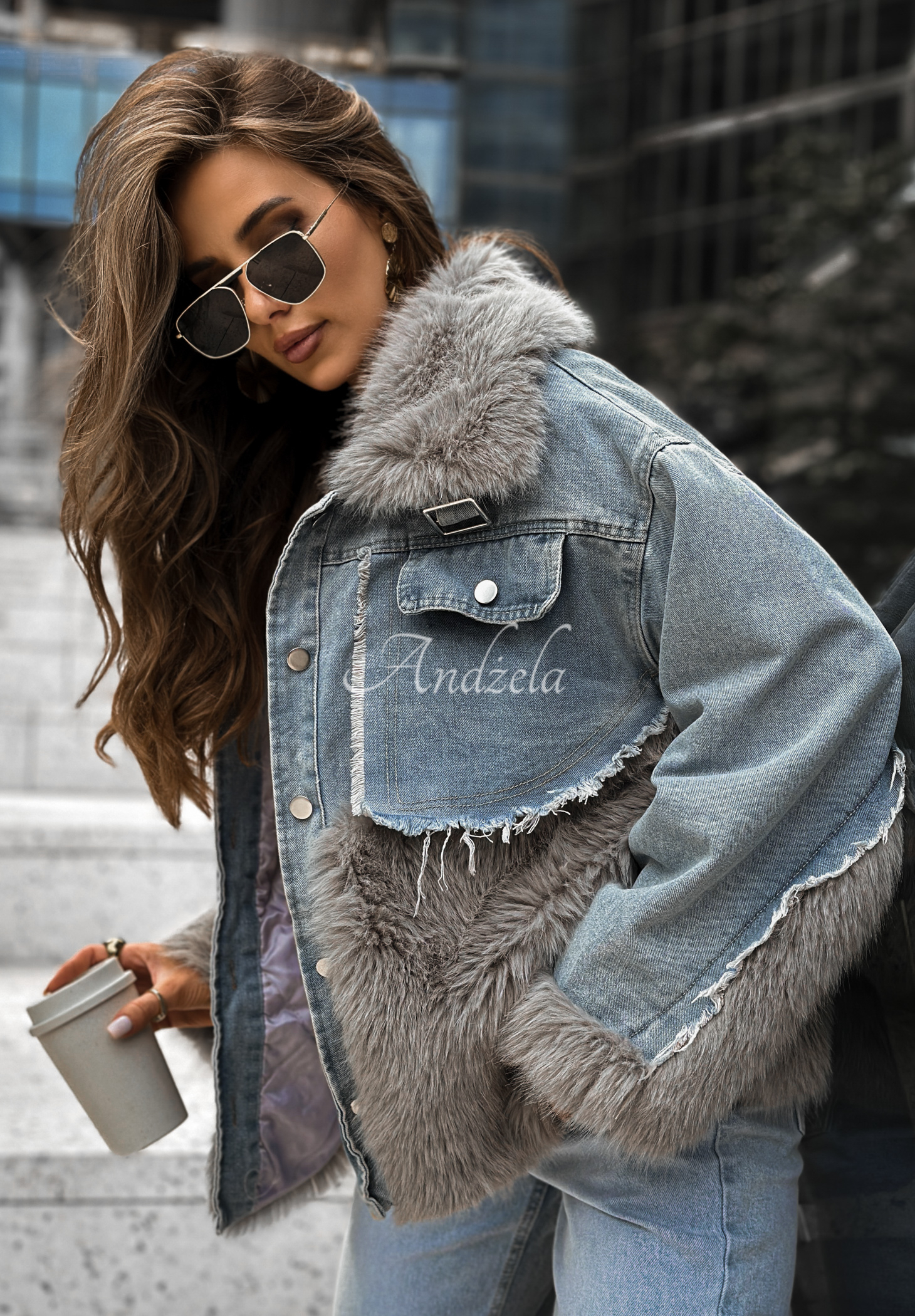 Denim jacket with fur Next Question grey-blue jacket Andżela