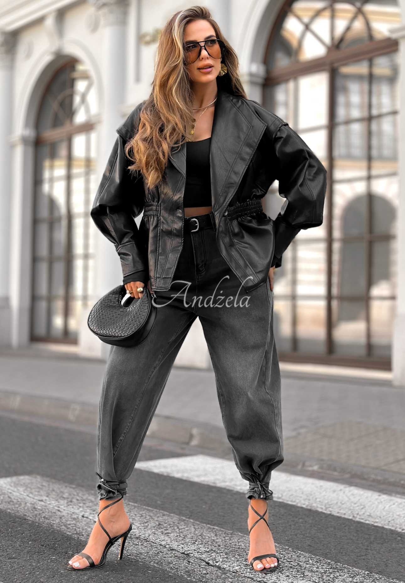 Leather jacket with collar Live Fully black