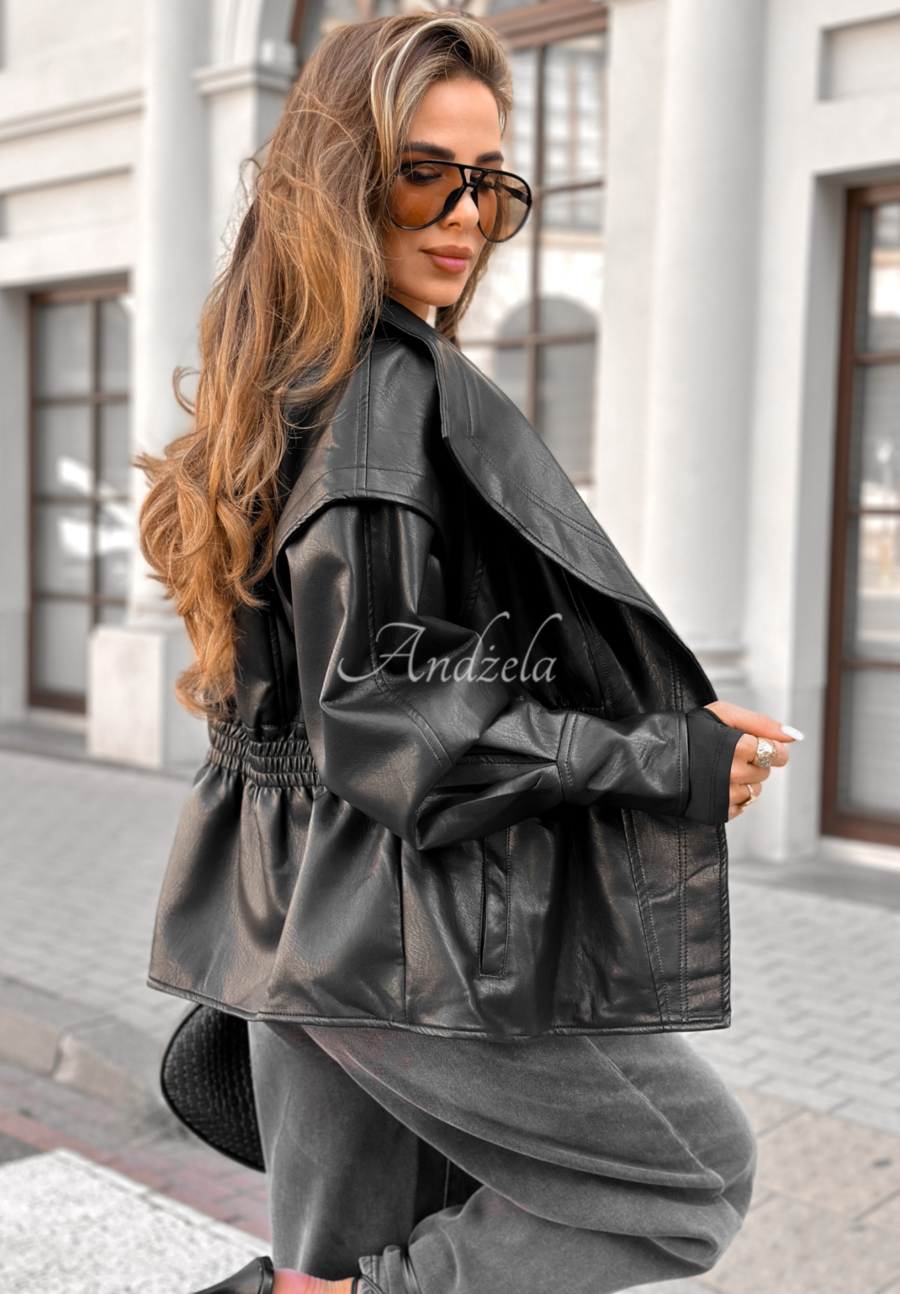 Leather jacket with collar Live Fully black
