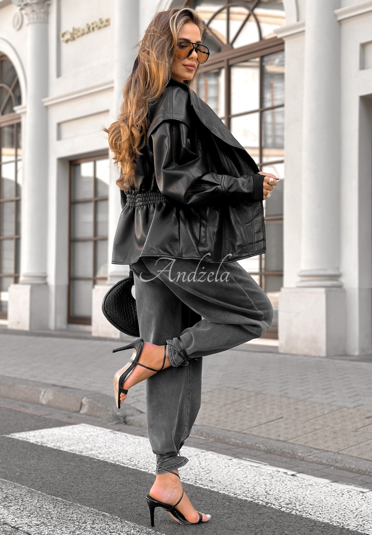 Leather jacket with collar Live Fully black