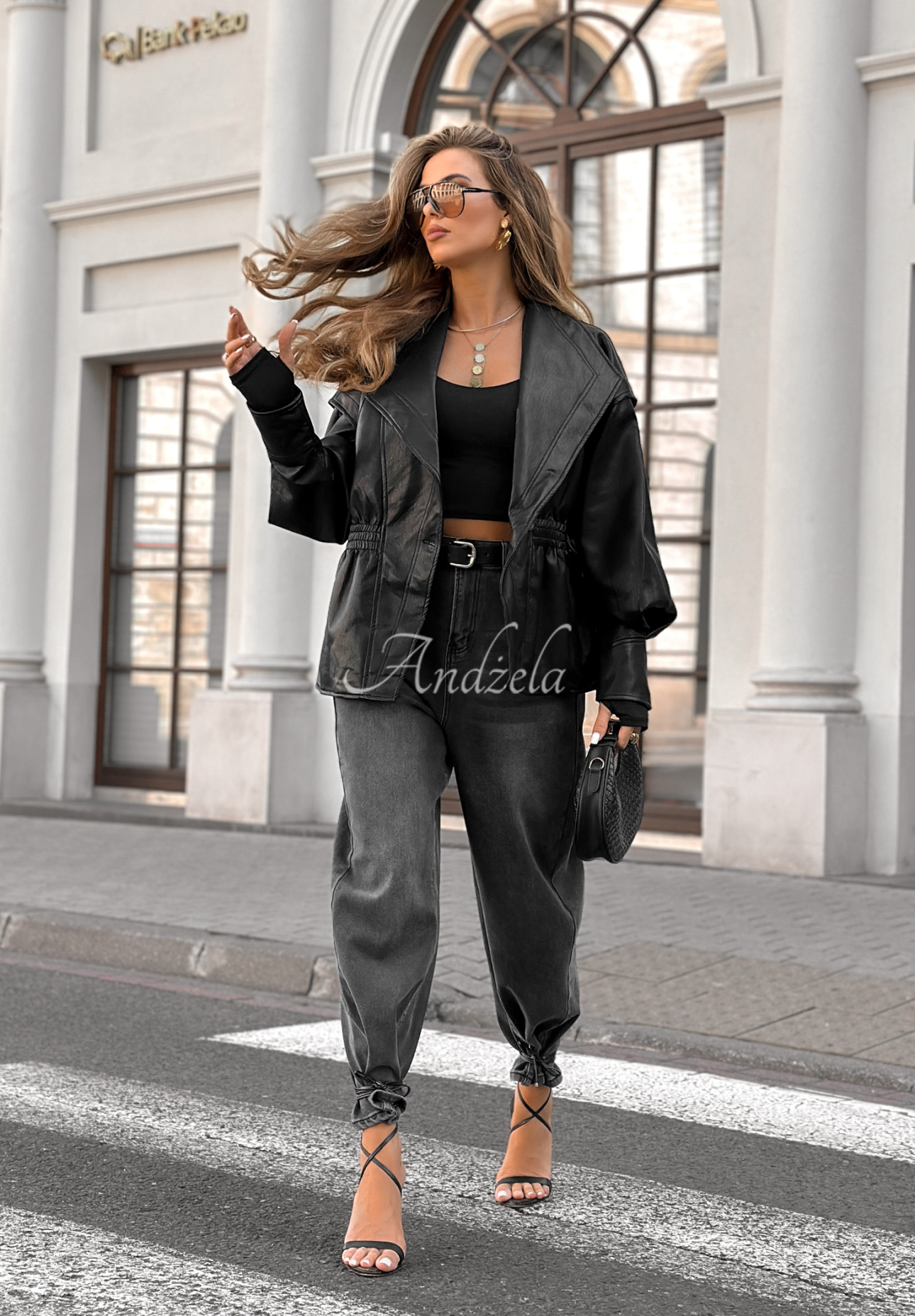 Leather jacket with collar Live Fully black