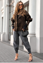 Skórzana kurtka z kołnierzem Live Fully czekoladowa