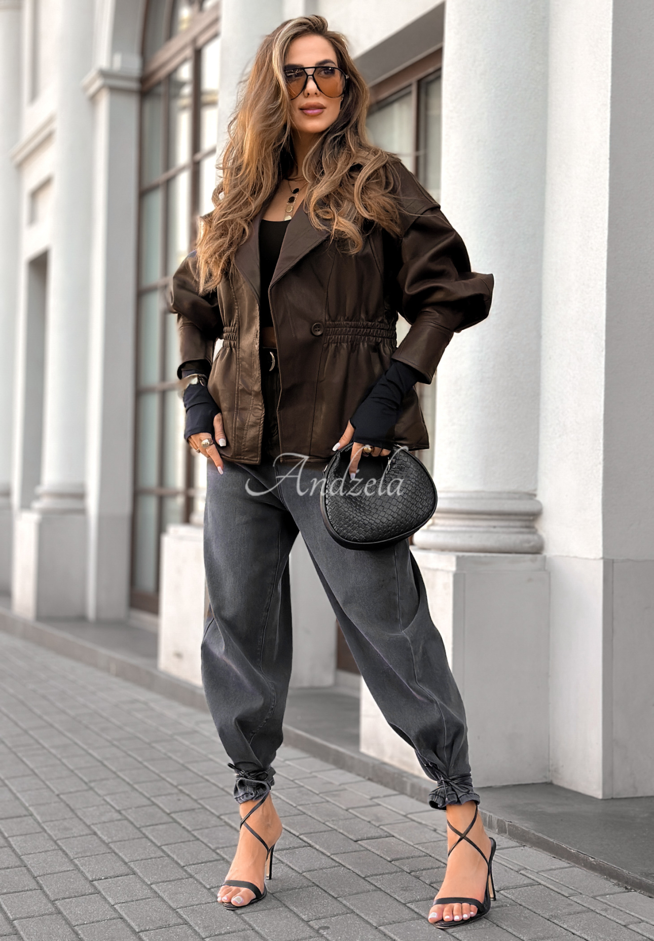 Live Fully chocolate leather jacket with collar