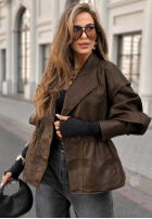 Skórzana kurtka z kołnierzem Live Fully czekoladowa