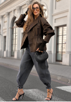 Skórzana kurtka z kołnierzem Live Fully czekoladowa