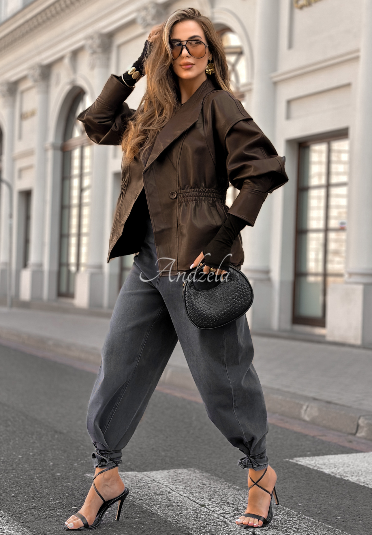 Live Fully chocolate leather jacket with collar