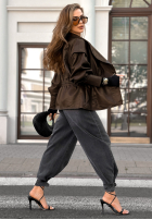 Skórzana kurtka z kołnierzem Live Fully czekoladowa