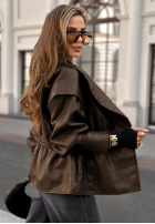 Skórzana kurtka z kołnierzem Live Fully czekoladowa