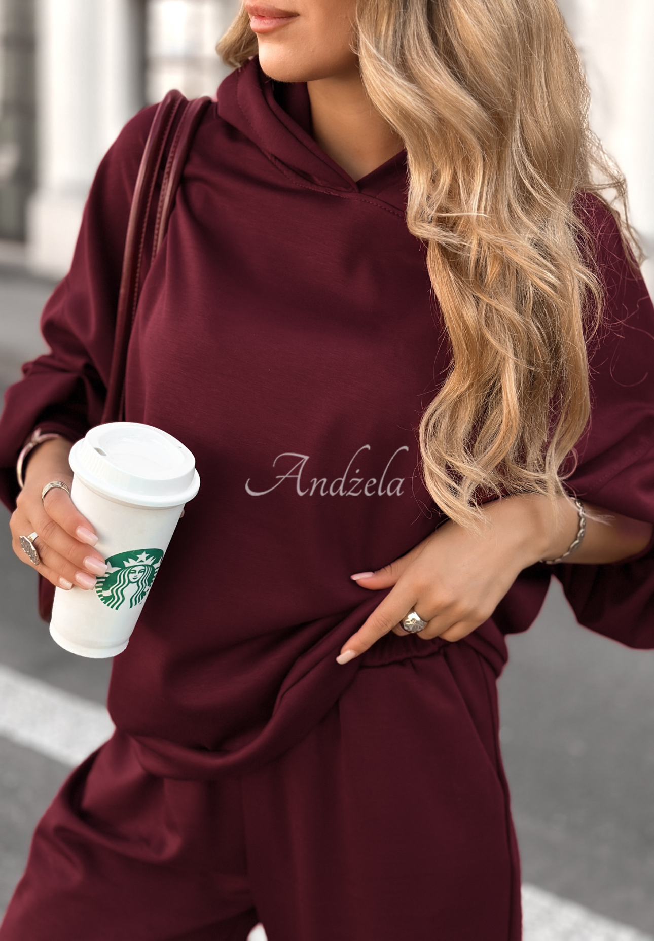 Wiskozowy komplet dresowy masełko Remember About You burgundowy