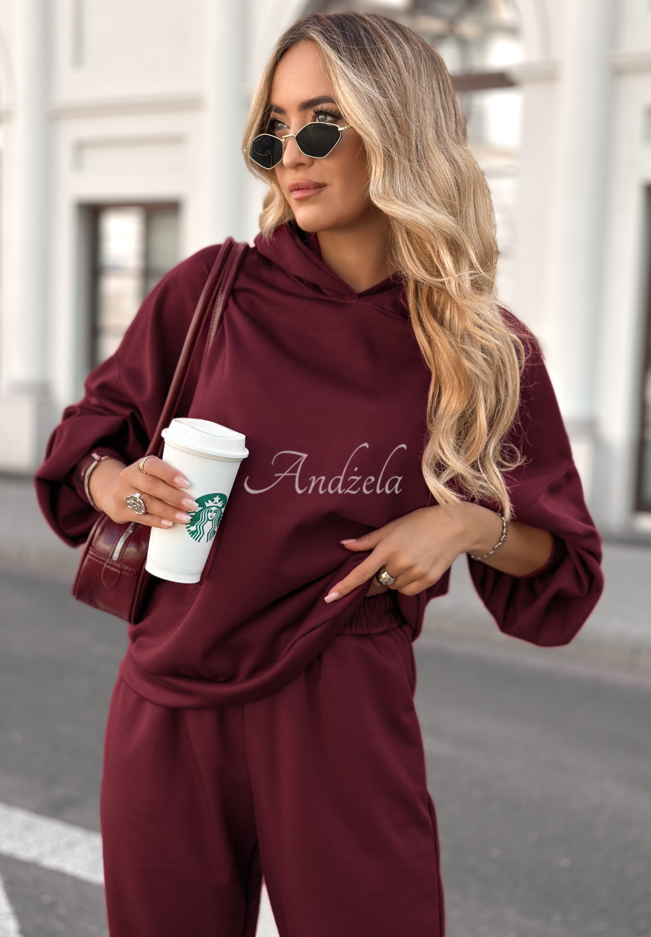 Wiskozowy komplet dresowy masełko Remember About You burgundowy