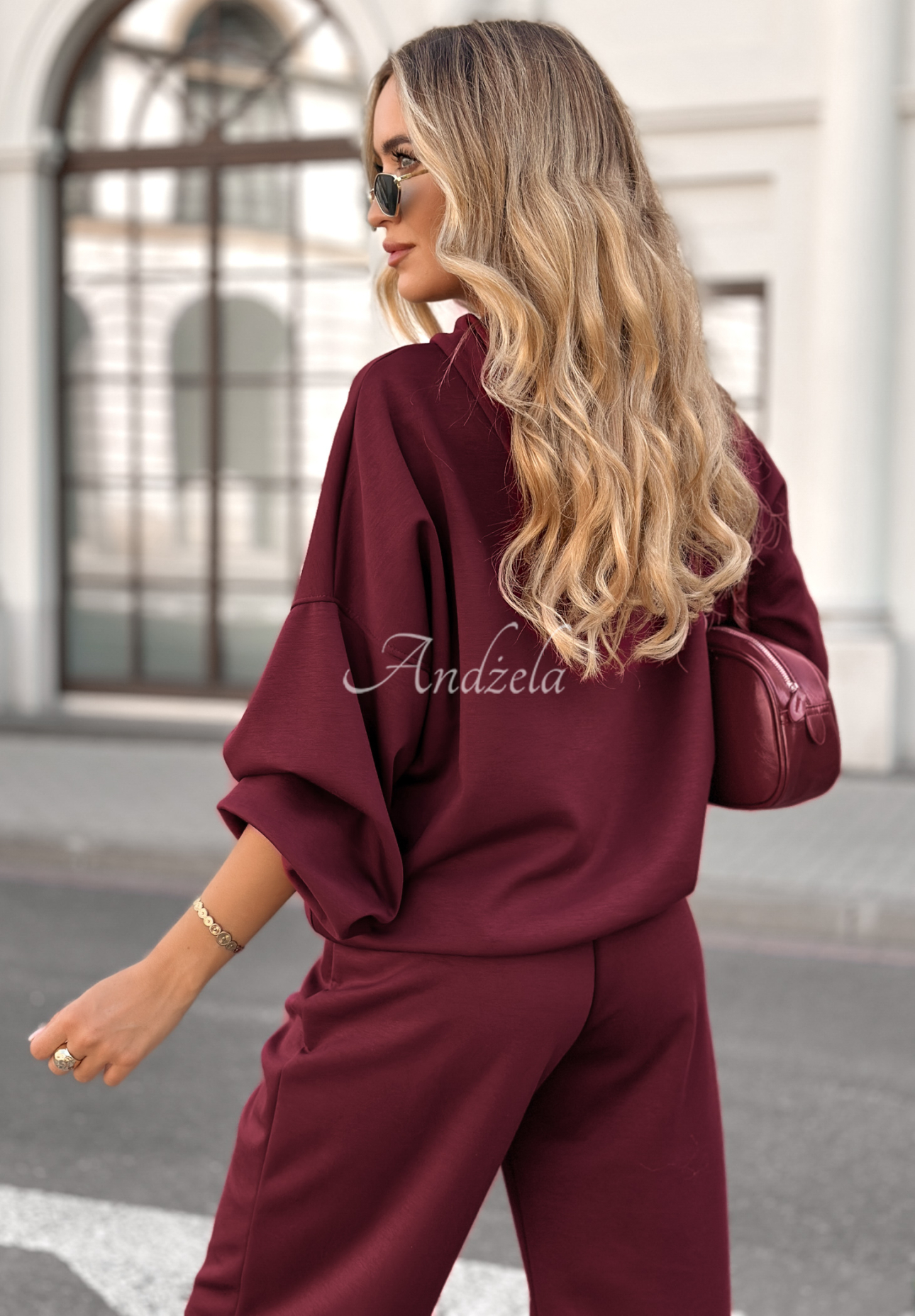 Wiskozowy komplet dresowy masełko Remember About You burgundowy