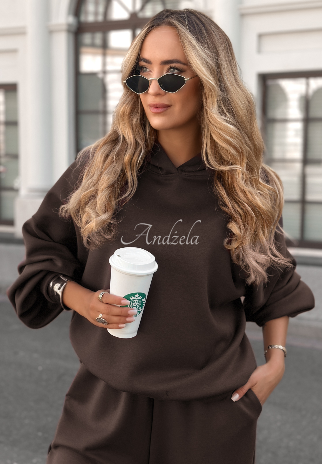 Wiskozowy komplet dresowy masełko Remember About You czekoladowy