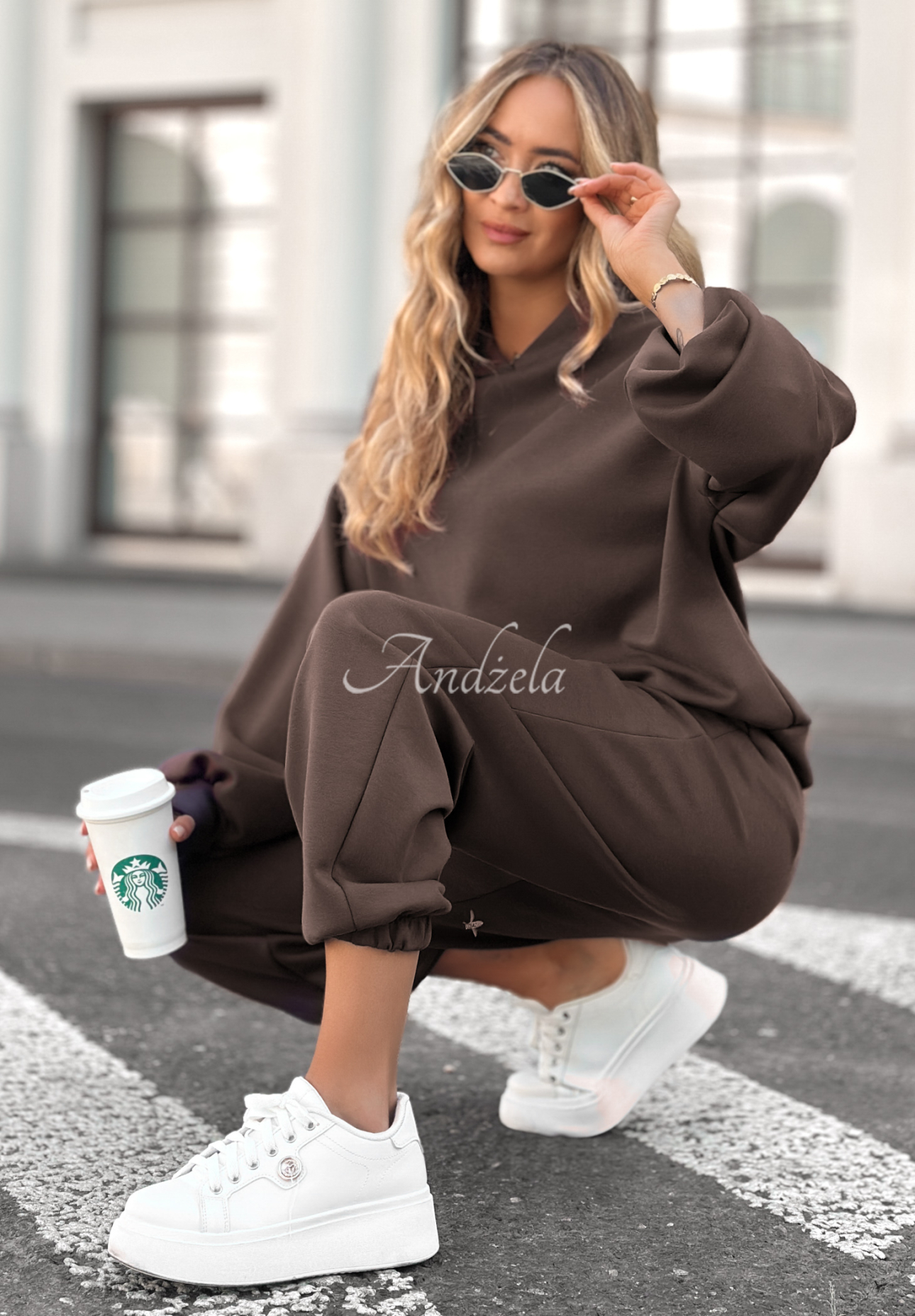 Wiskozowy komplet dresowy masełko Remember About You czekoladowy