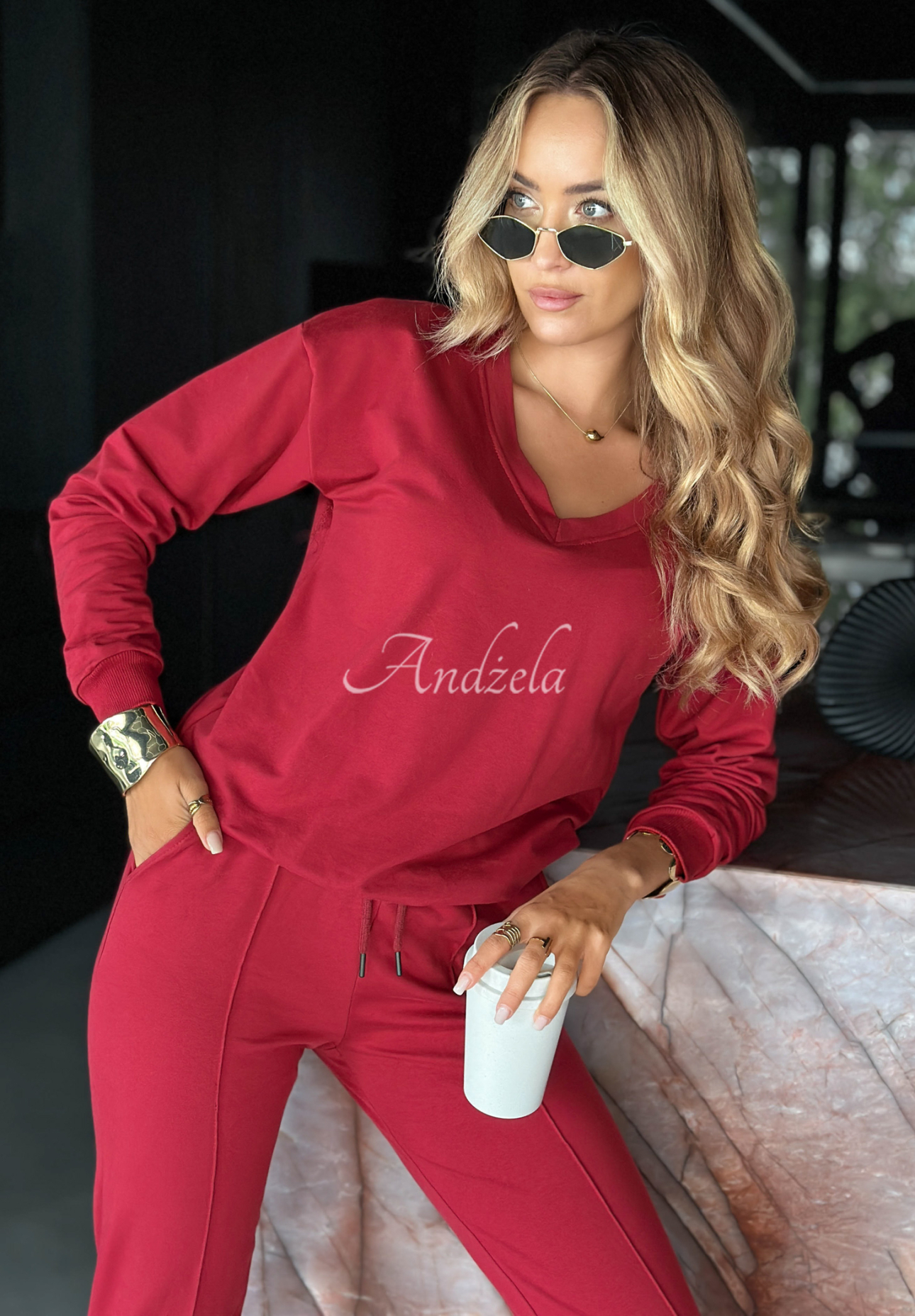 In My Head sweatshirt and pants set burgundy