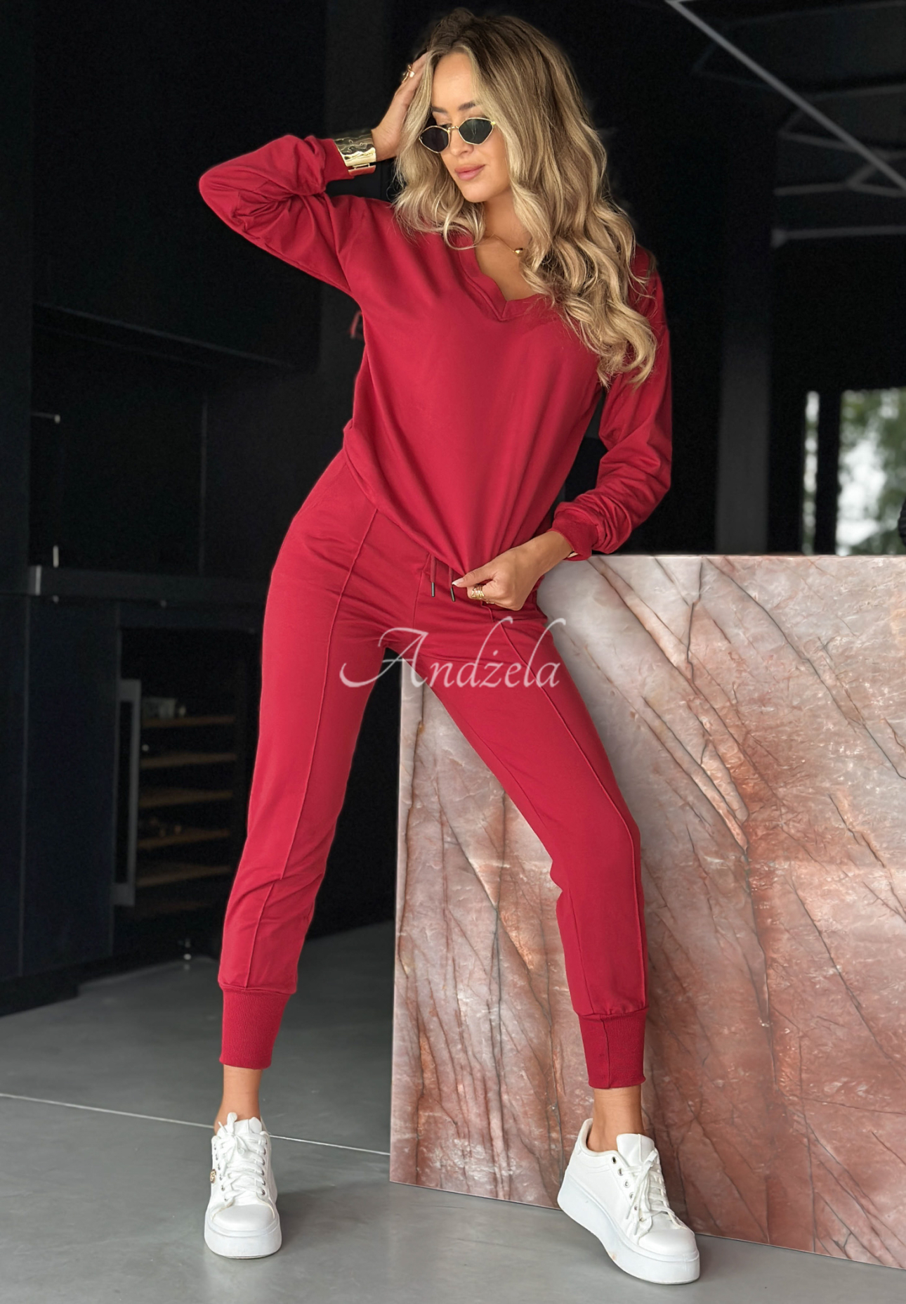 In My Head sweatshirt and pants set burgundy