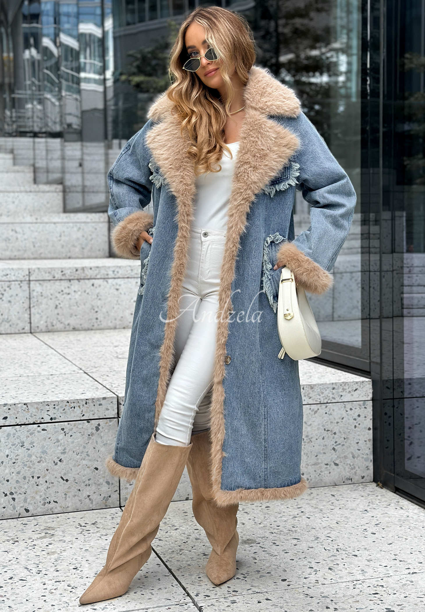 Style Knee Length Denim Coat Long Denim Jacket LJ's Ladies Boutique