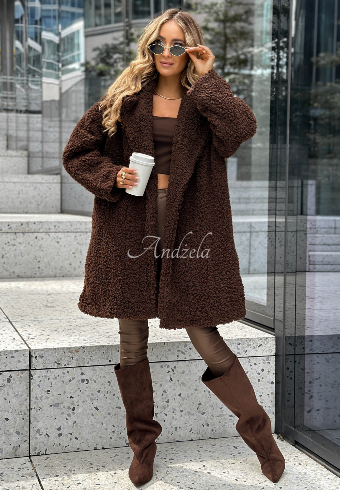 Long sheepskin coat Helsinki chocolate