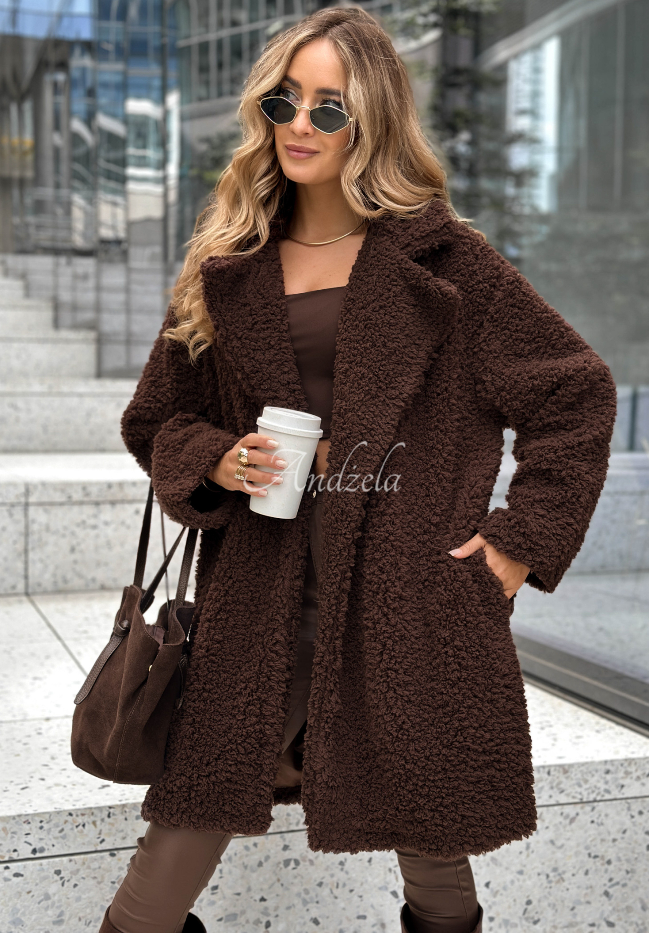 Long sheepskin coat Helsinki chocolate