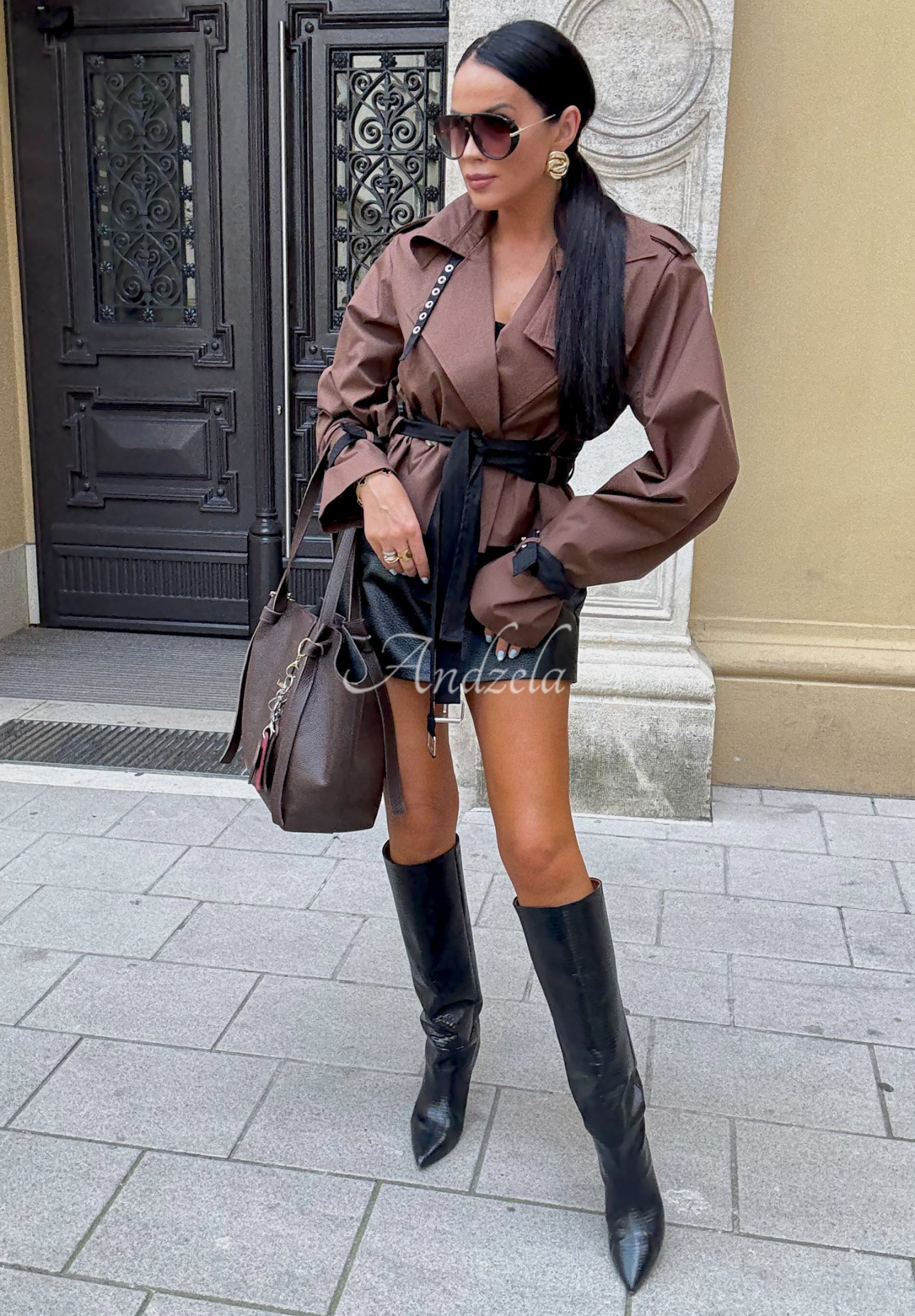 La Milla Wait What Now chocolate short trench coat