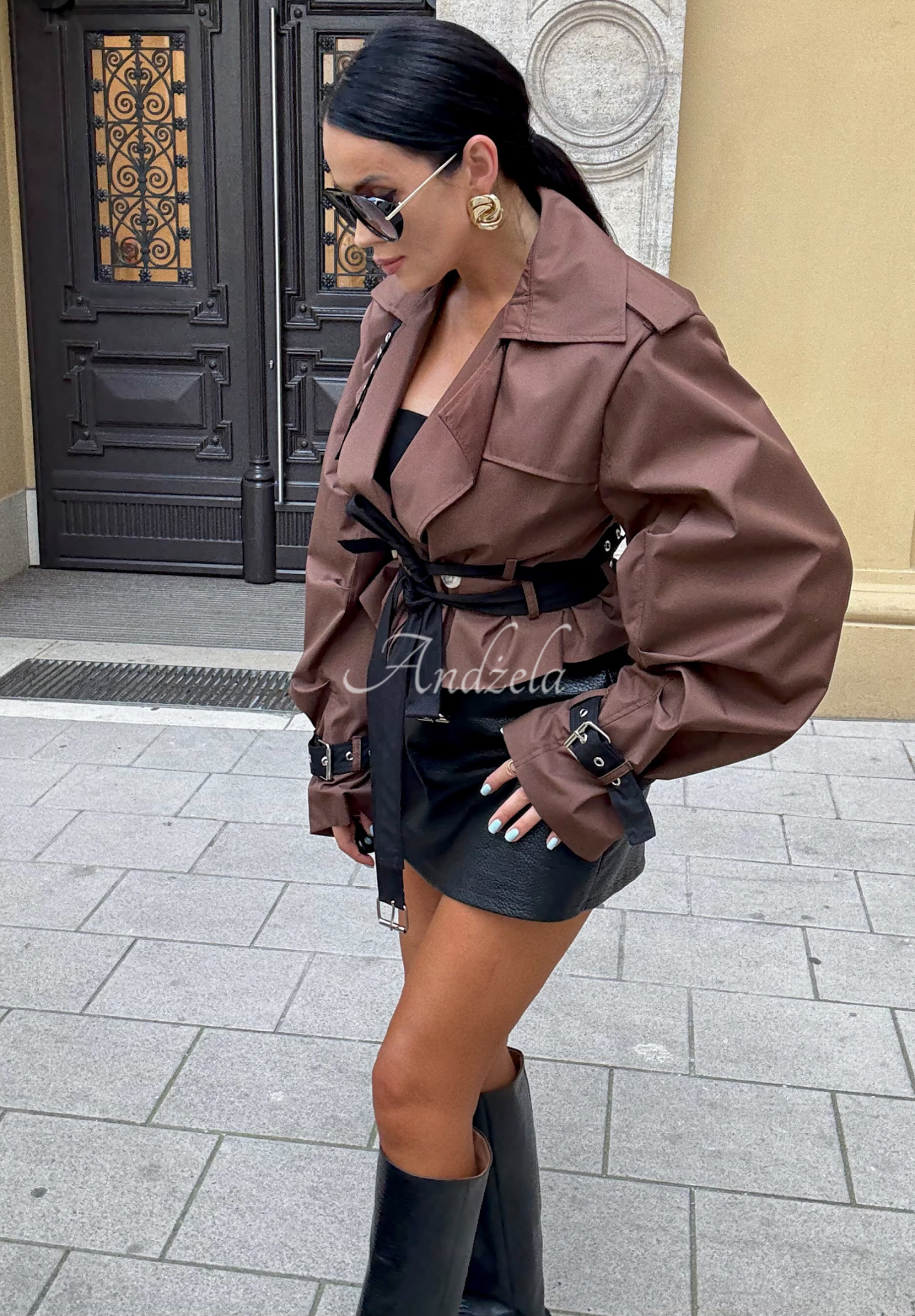 La Milla Wait What Now chocolate short trench coat