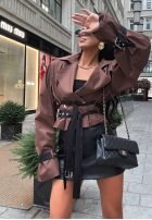 Krótki płaszcz trencz La Milla Wait What Now czekoladowy